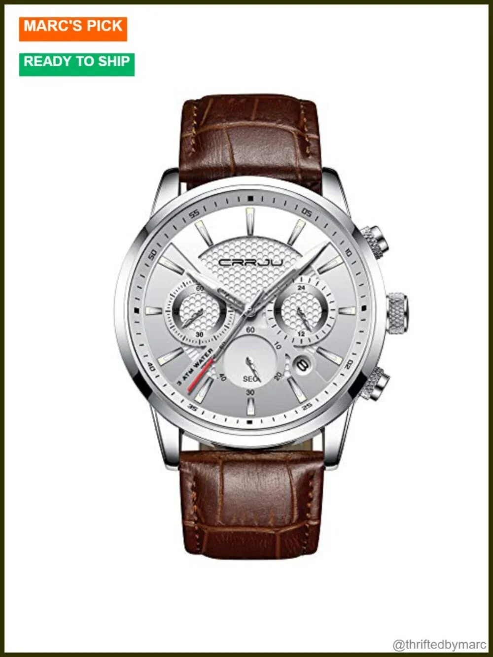 Men's Business Casual Chronograph Quartz Waterproof Leather Strap Wristwatch